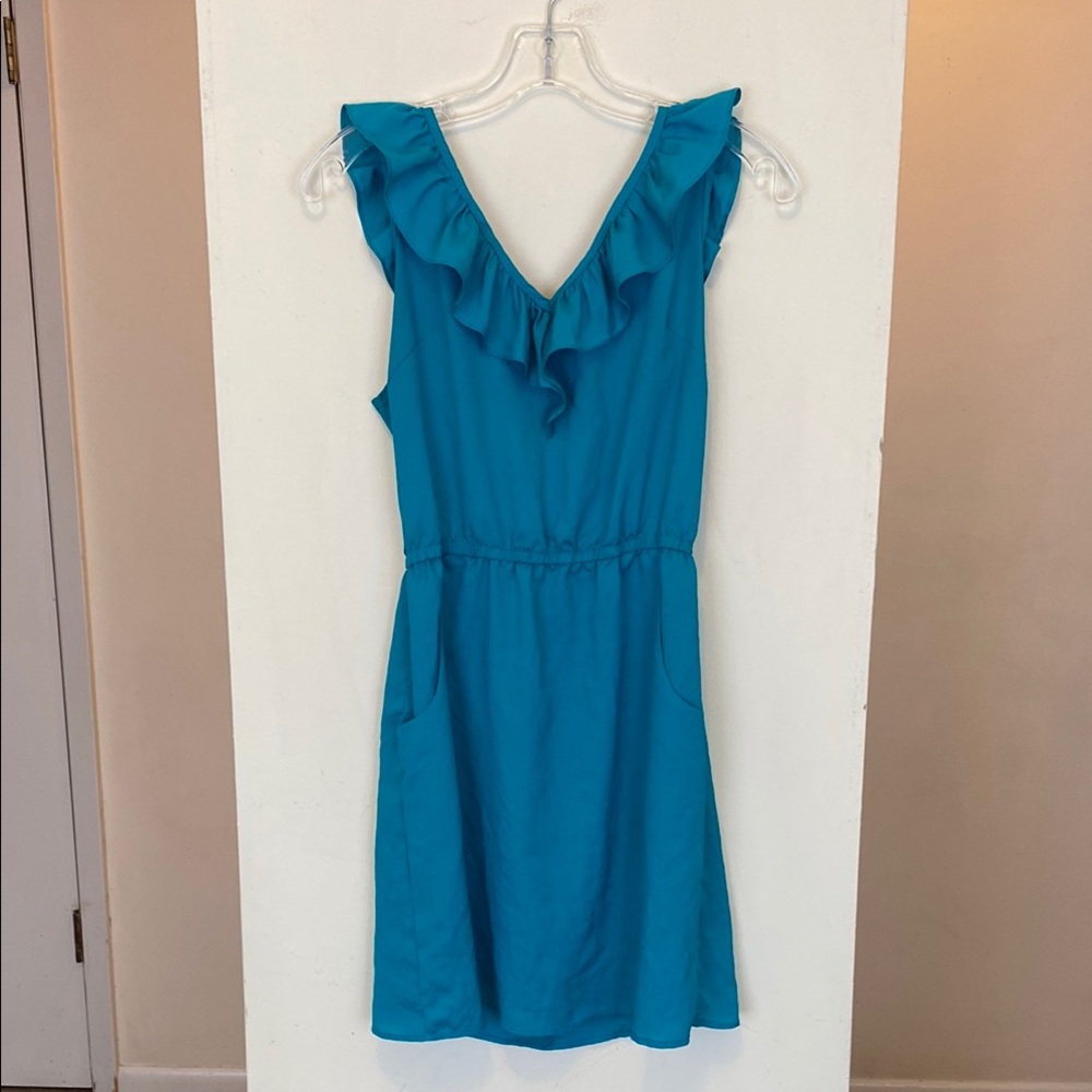 October Sky Teal Ruffle Sleeveless Pocket Dress | Women’s Size Medium